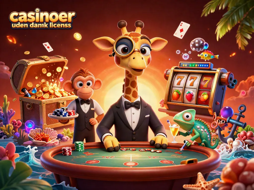 Engage in fun at casinoer uden dansk licens with a lively scene featuring a high-roller giraffe at the poker table.