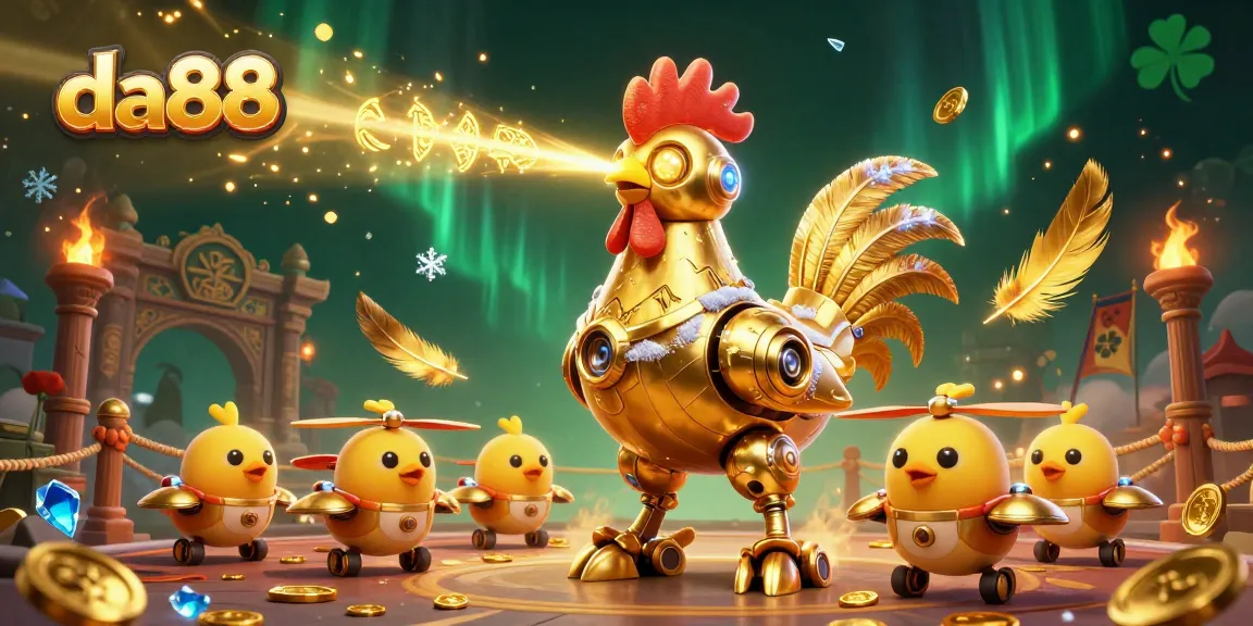 Engage with da88's thrilling casino experience as the golden rooster robot leads exciting adventures.