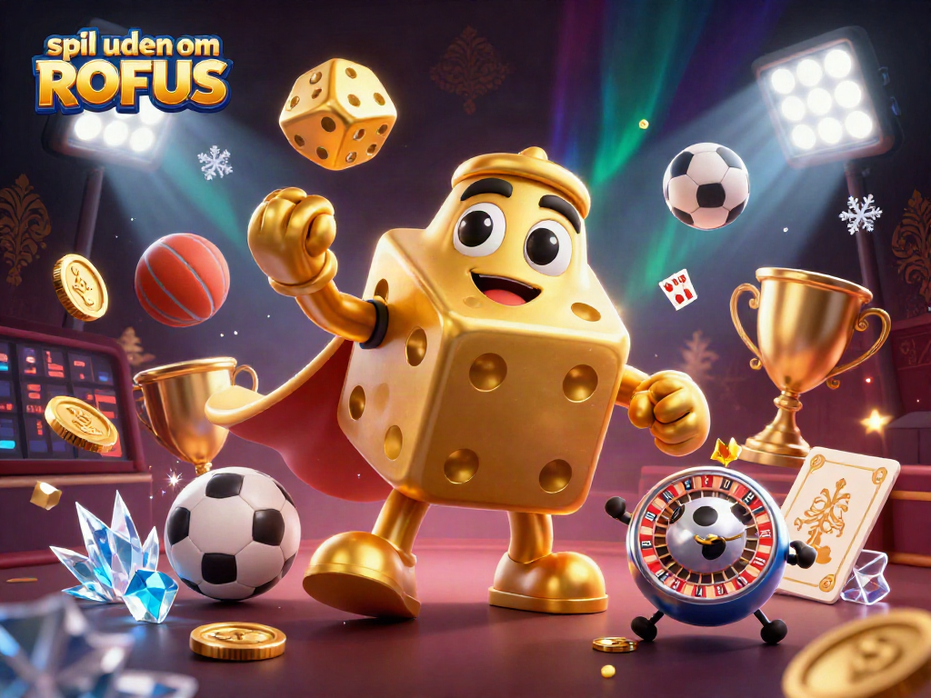 Engage in spil uden om ROFUS with dynamic betting action illustrated through massive golden dice and sports elements.