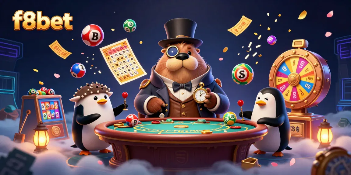 Engage with exciting f8bet lottery action at an underwater poker table featuring a jubilant walrus and friends.