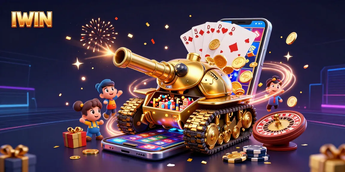 IWIN brings excitement with a 3D casino tank exploding with games and celebration elements.