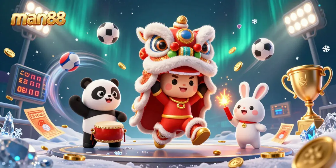 Experience the excitement of man88 with dynamic sports betting action, showcasing vibrant 3D characters.