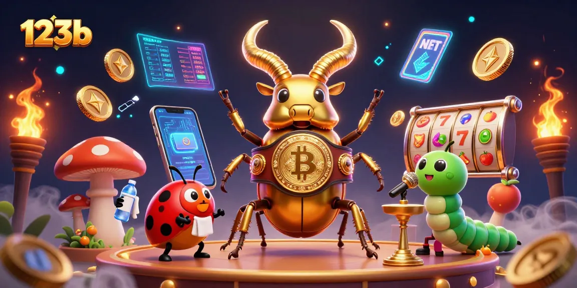 Engage with 123b's exciting crypto casino showdown featuring a golden stag beetle and vibrant gaming elements.