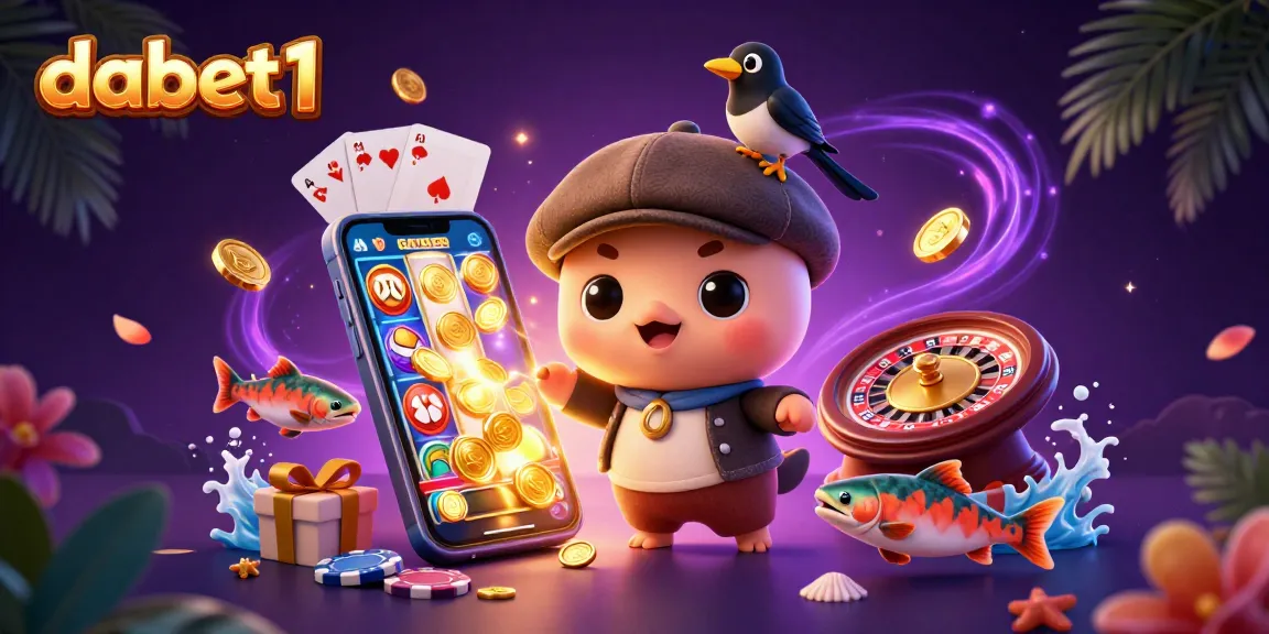 dabet1 captures an energetic casino scene featuring Nessie, a magpie, and salmon with vibrant gaming elements.
