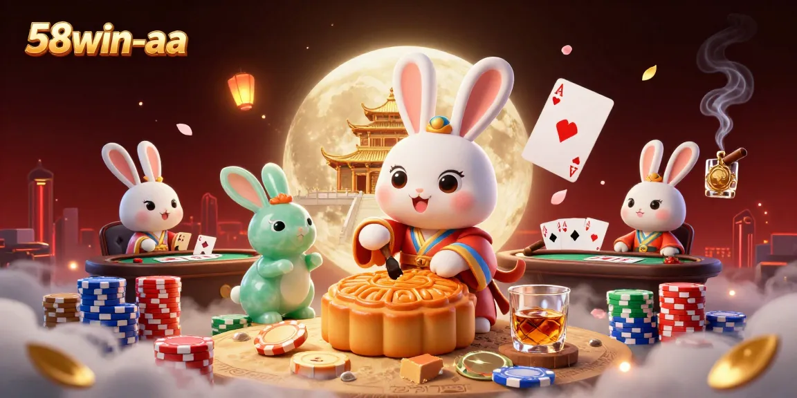 Engage in high-stakes poker action as 58win-aa's moon rabbit unleashes golden chips.