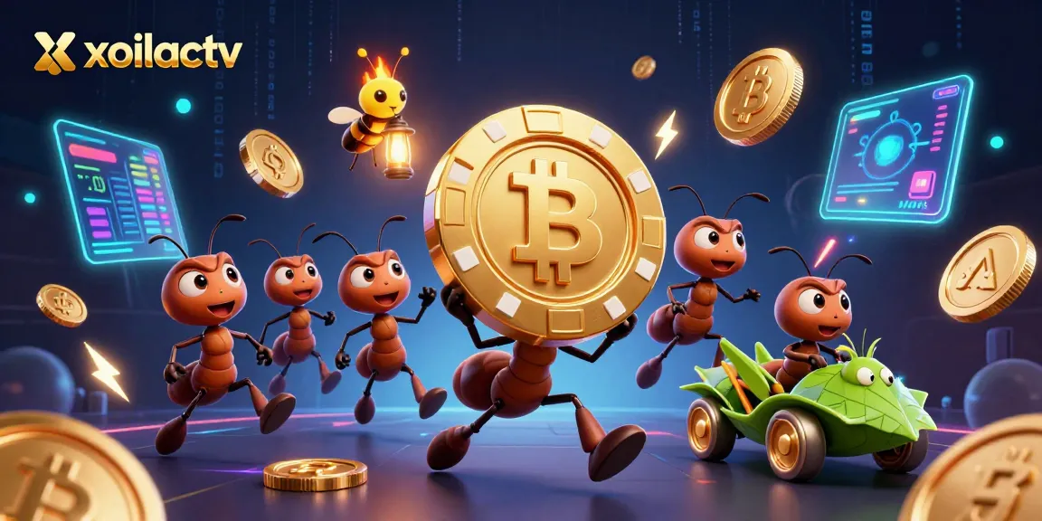 Xoilactv features a lively heist scene with ants and crypto elements captivating online gamblers.